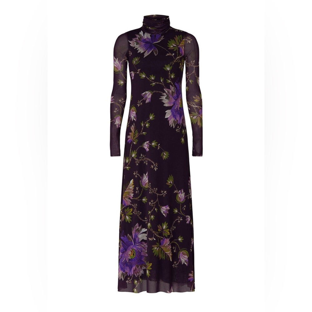 Fuzzi Black and Plum Purple Floral Tulle Dress - XL